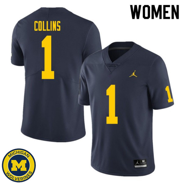 Womens Michigan Wolverines #1 Nico Collins Navy College Game Football Jersey